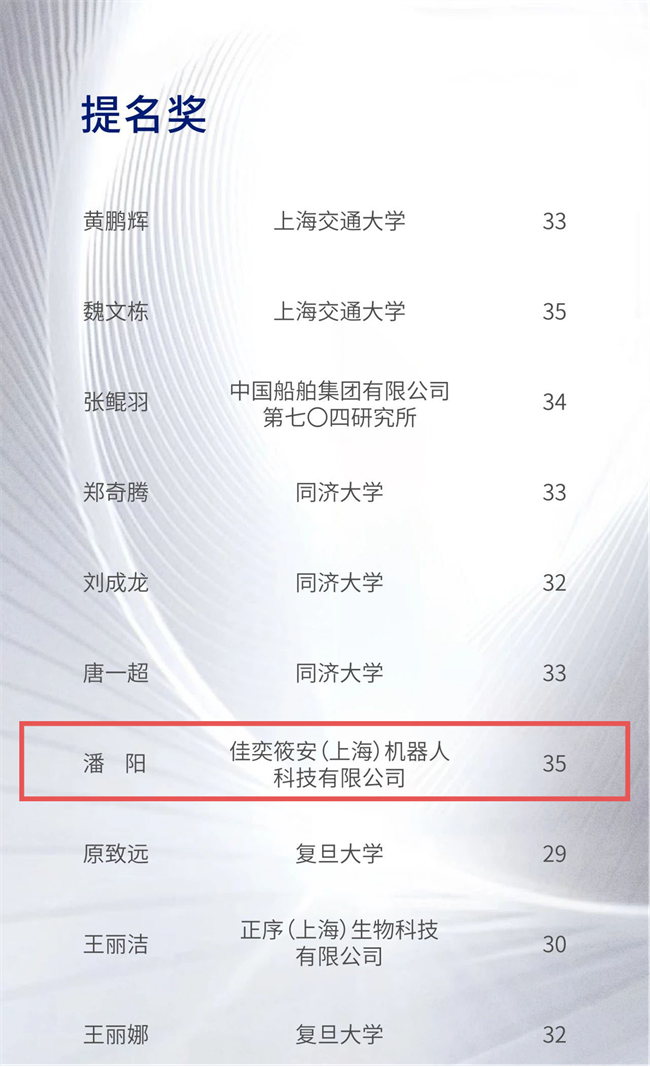 佳安智能潘阳荣获 2023“上海科技青年 35 人引领计划”提名奖