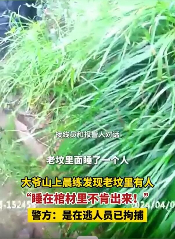 古墓派？大爷山上晨练发现坟里有人 抓捕后竟是逃犯