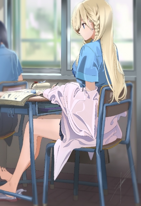 插画师ぽりごん的原创角色-金发女孩 这腿是认真的吗