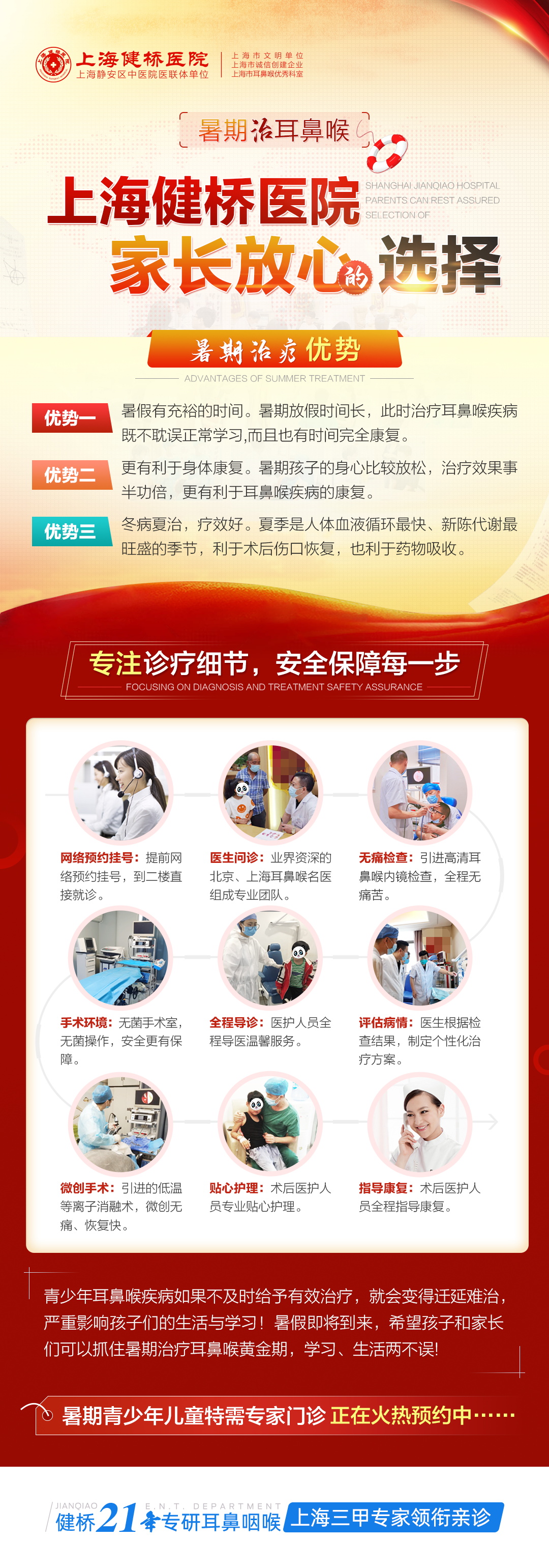 上海健桥医院2024暑期儿童青少年需专家门诊开启 京沪三甲耳鼻喉名院名医联合会诊