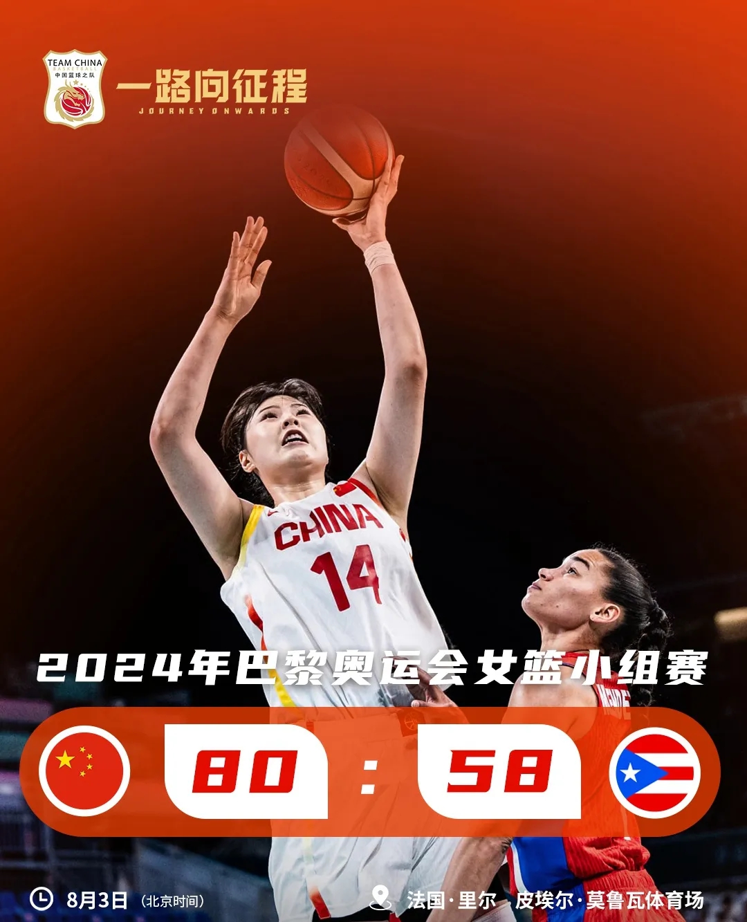中国女篮战胜波多黎各队，排名小组第三