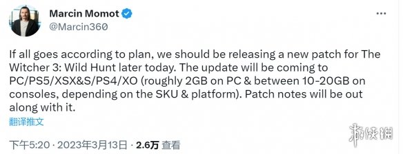 《巫师3》近期将推出更新补丁 或加入额外玩法内容！