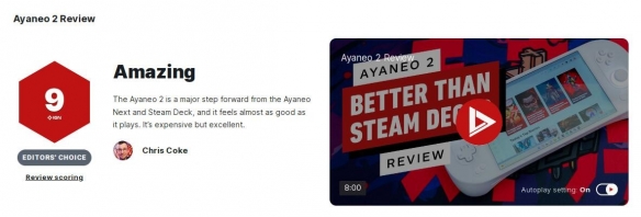 国产AYA新掌机Ayaneo 2获IGN9分：预算充足就开冲！