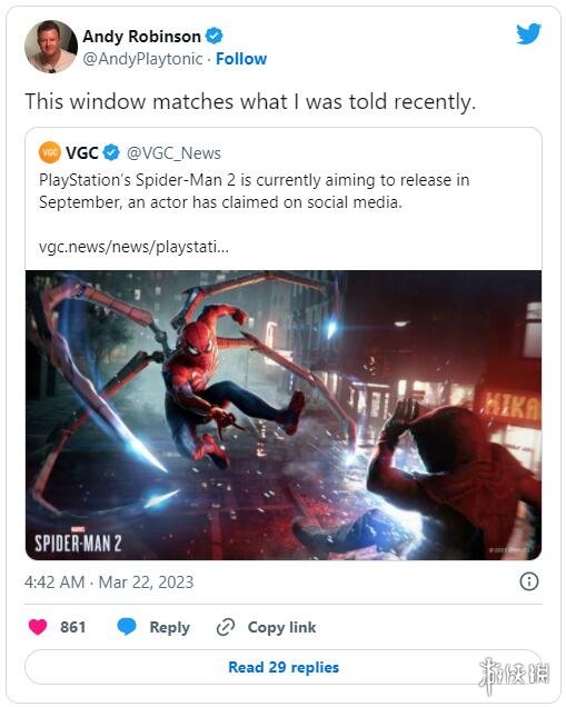 《漫威蜘蛛侠2》“毒液”演员称游戏或将于9月发售！