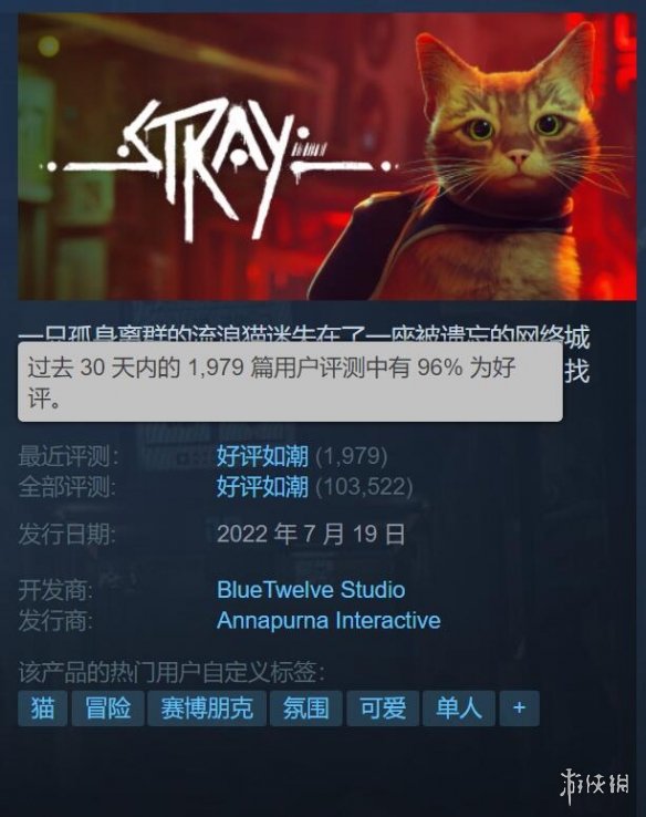 发售大半年后 猫猫游戏《Stray》依然“好评如潮”！