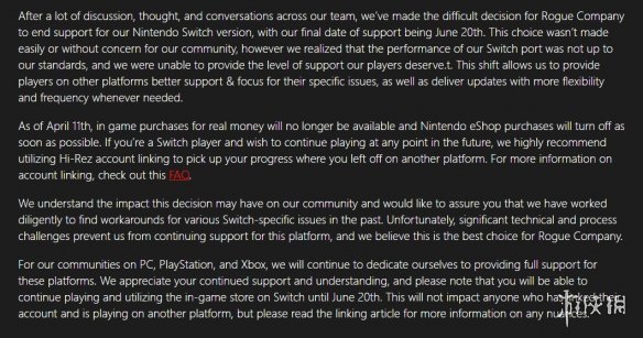 免费射击游戏《侠盗公司》Switch版将于6月停止服务!