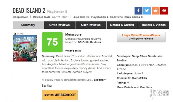 《死亡岛2》全球媒体评分出炉：中规中矩的平庸之作