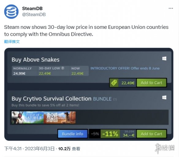 欧盟地区Steam页面游戏售价将更透明 显示30天内最低价